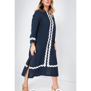Tuckernuck Atlantic-Pacific Navy White Embroidered Midi Dress Size M Linen NWT